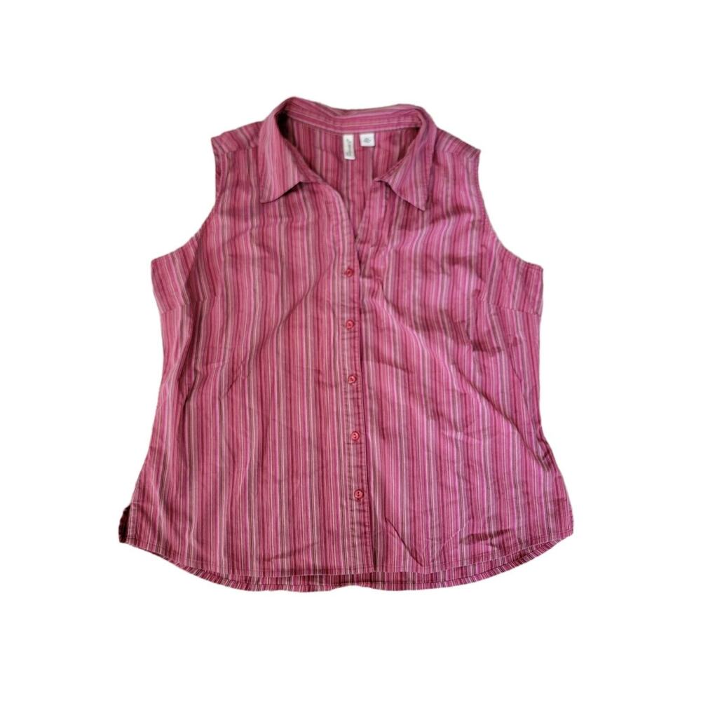 Womens St.John’s Bay Petite Stretch Sleeveless Top Size PXL Striped Button Down